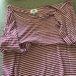 Boyfriend loose top. Pretty burgundy stripe with cream.